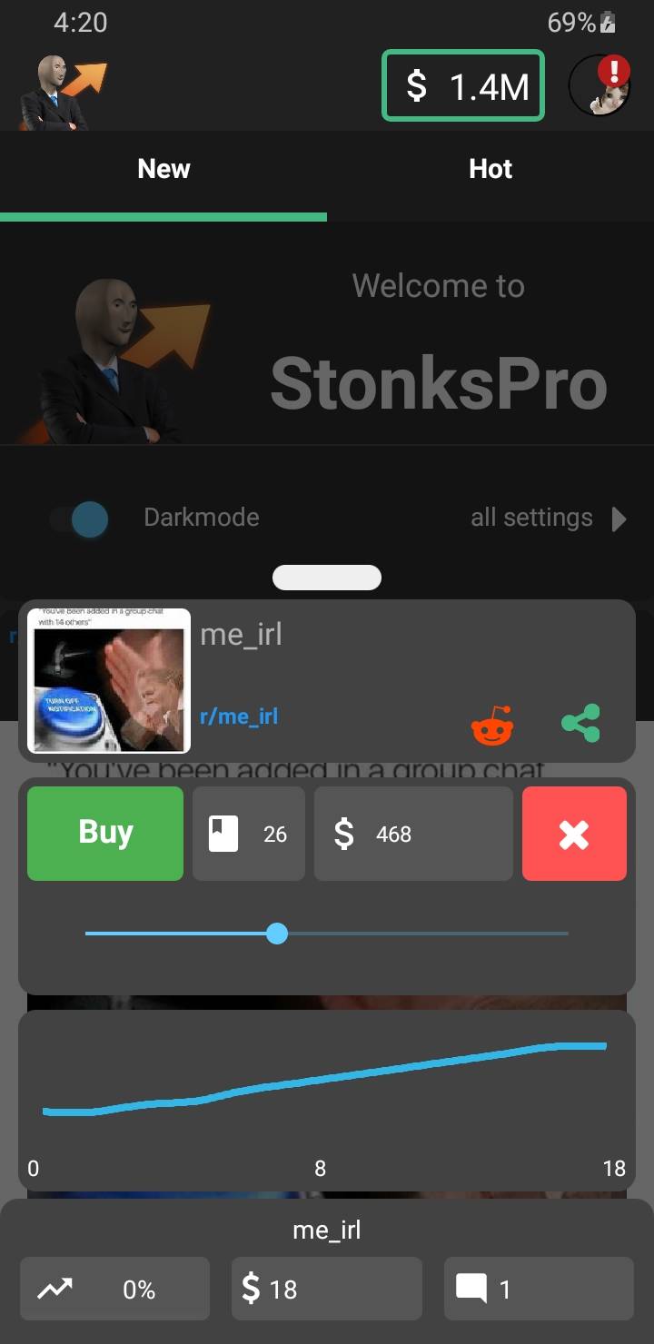 StonksPro App Meme Shares Info Dialog Dark