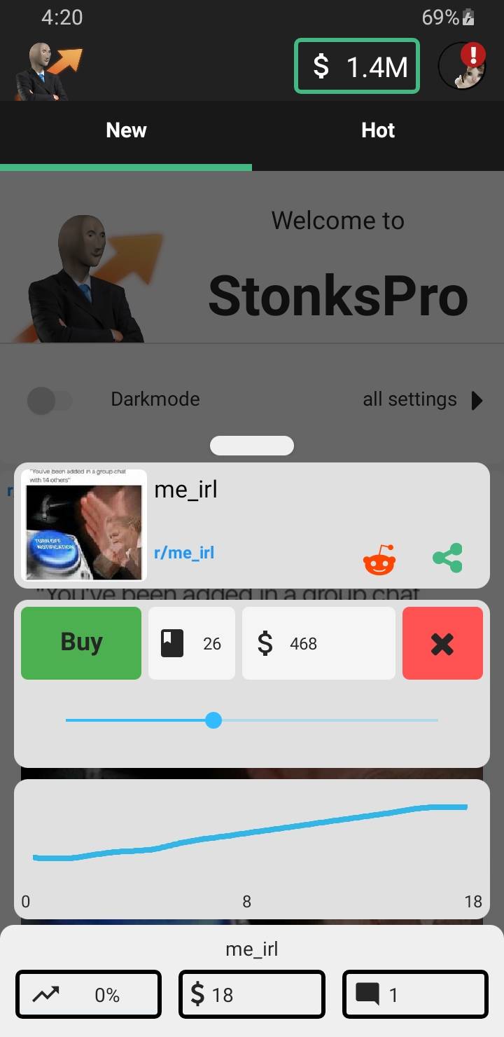 StonksPro App Meme Shares Info Dialog Light