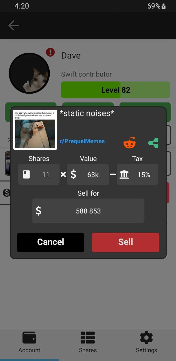 Memes Info Dialog with Share Feature Light